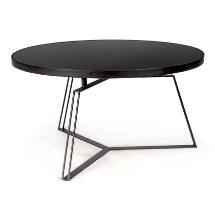 Table basse ronde en acier noir et plateau en verre 2 tailles - Zanzino Viadurini