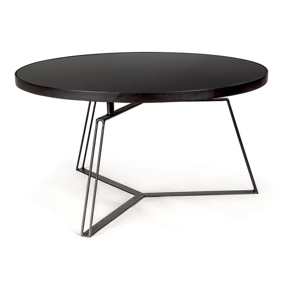 Table basse ronde en acier noir et plateau en verre 2 tailles - Zanzino Viadurini