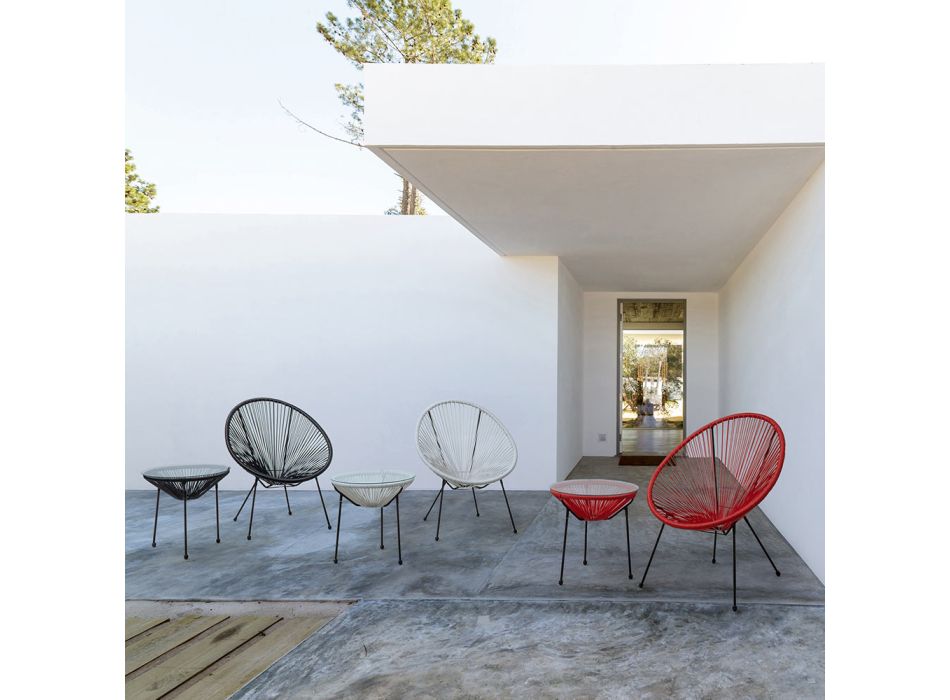 Table basse d'extérieur en acier avec plateau en verre design - Spumolizia Viadurini