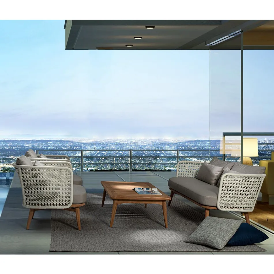 Table d'extérieur moderne en bois de teck Homemotion - Luanaedmea Viadurini