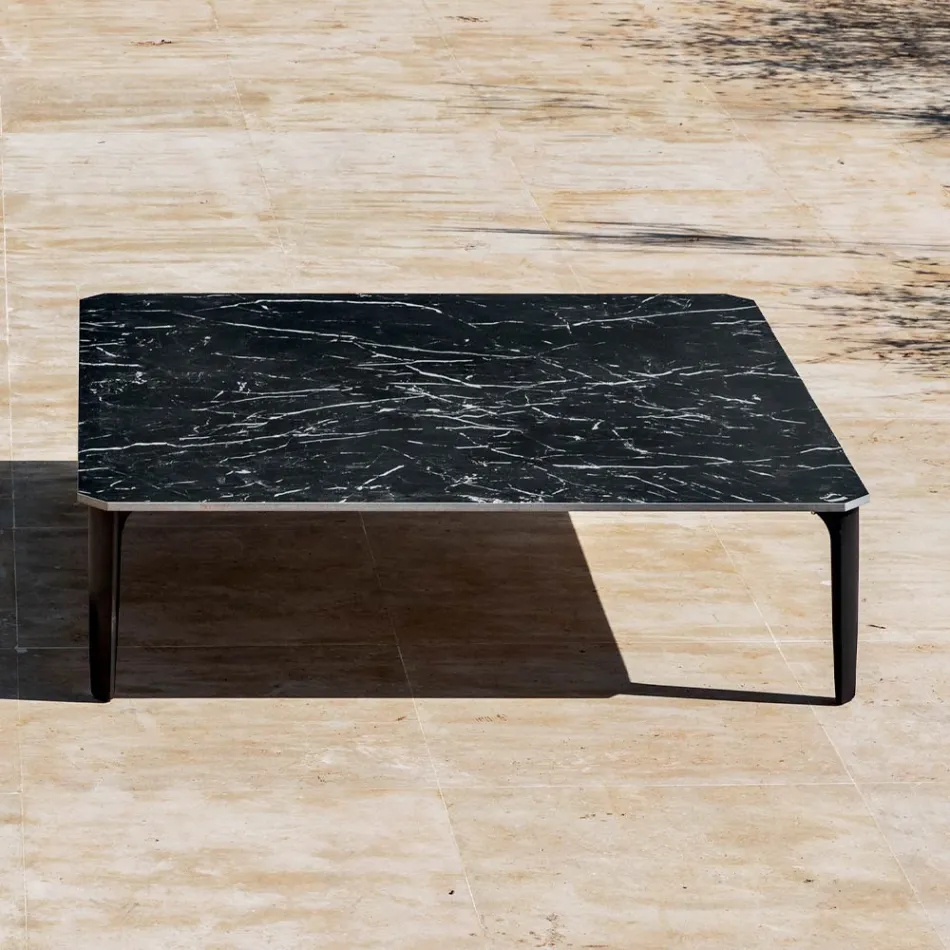 Table basse d'extérieur carrée en aluminium et grès de haute qualité - Filomena Viadurini