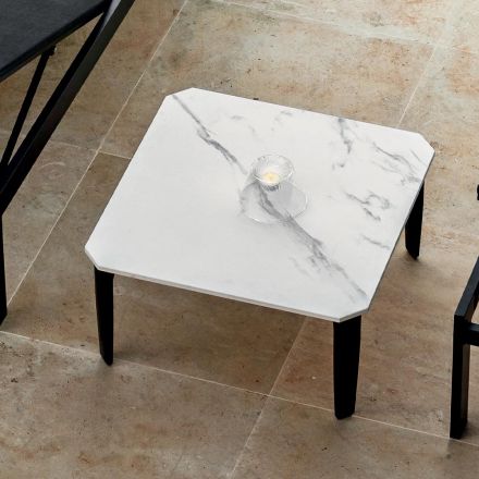 Table basse d'extérieur carrée en aluminium et grès de haute qualité - Filomena Viadurini