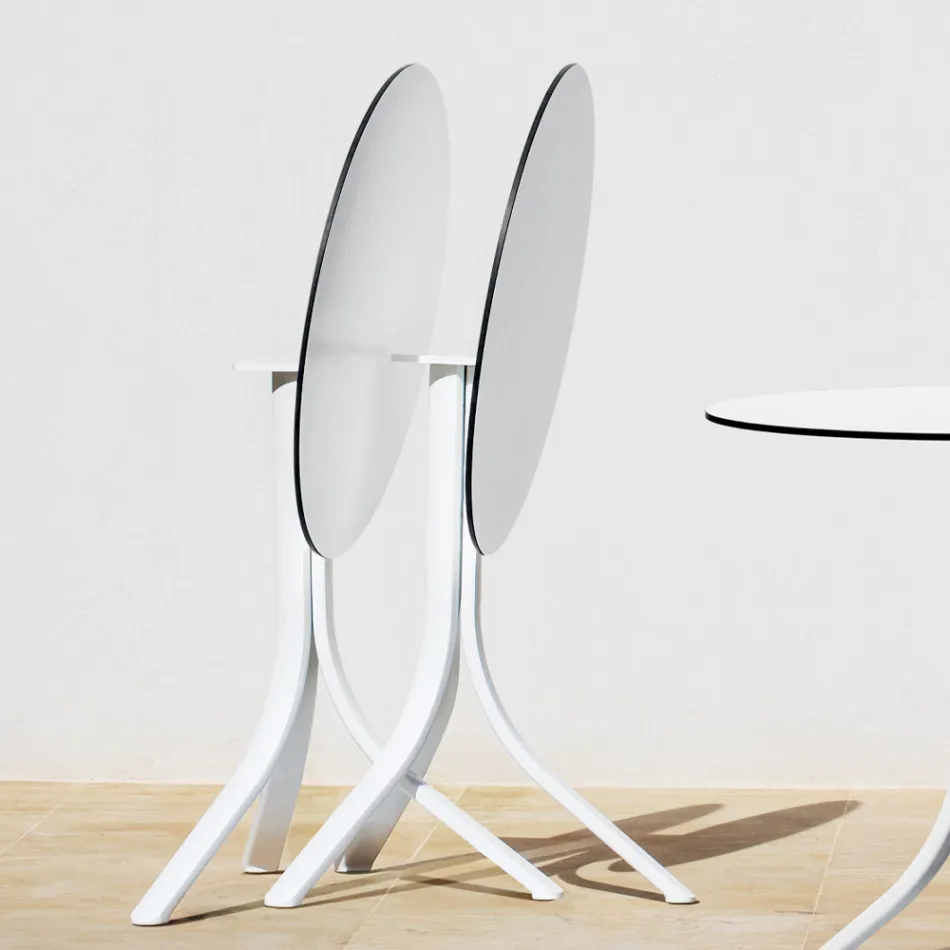 Table basse d'extérieur ronde inclinable à 3 pieds en aluminium 2 couleurs - Filomena Viadurini
