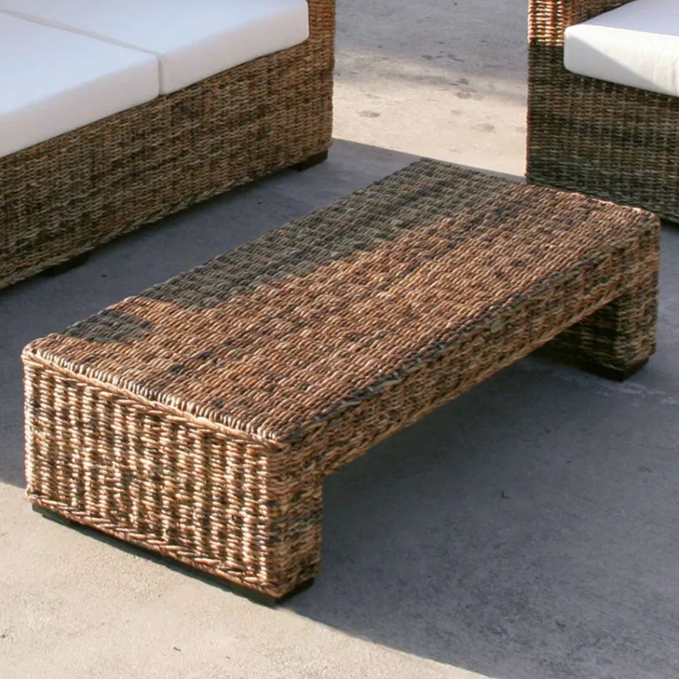 Table basse de jardin avec structure en tissage de banane naturelle - Plat Viadurini