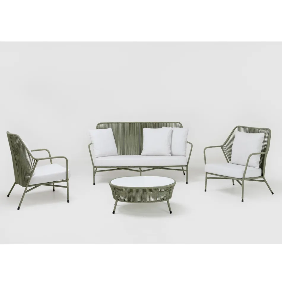 Table basse de jardin en aluminium et corde tressée et verre - Asteria Viadurini