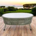 Table basse de jardin en aluminium et corde tressée et verre - Asteria