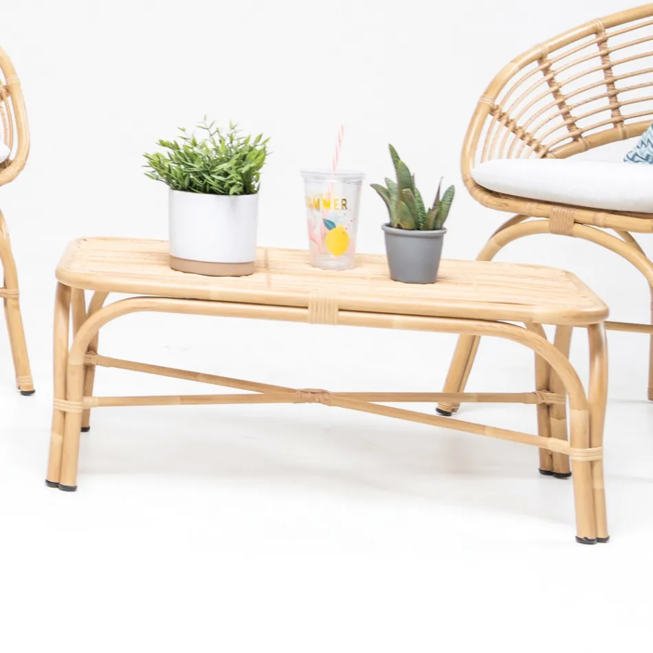 Table basse de jardin en aluminium et tissage polyrotin - Ellide Viadurini