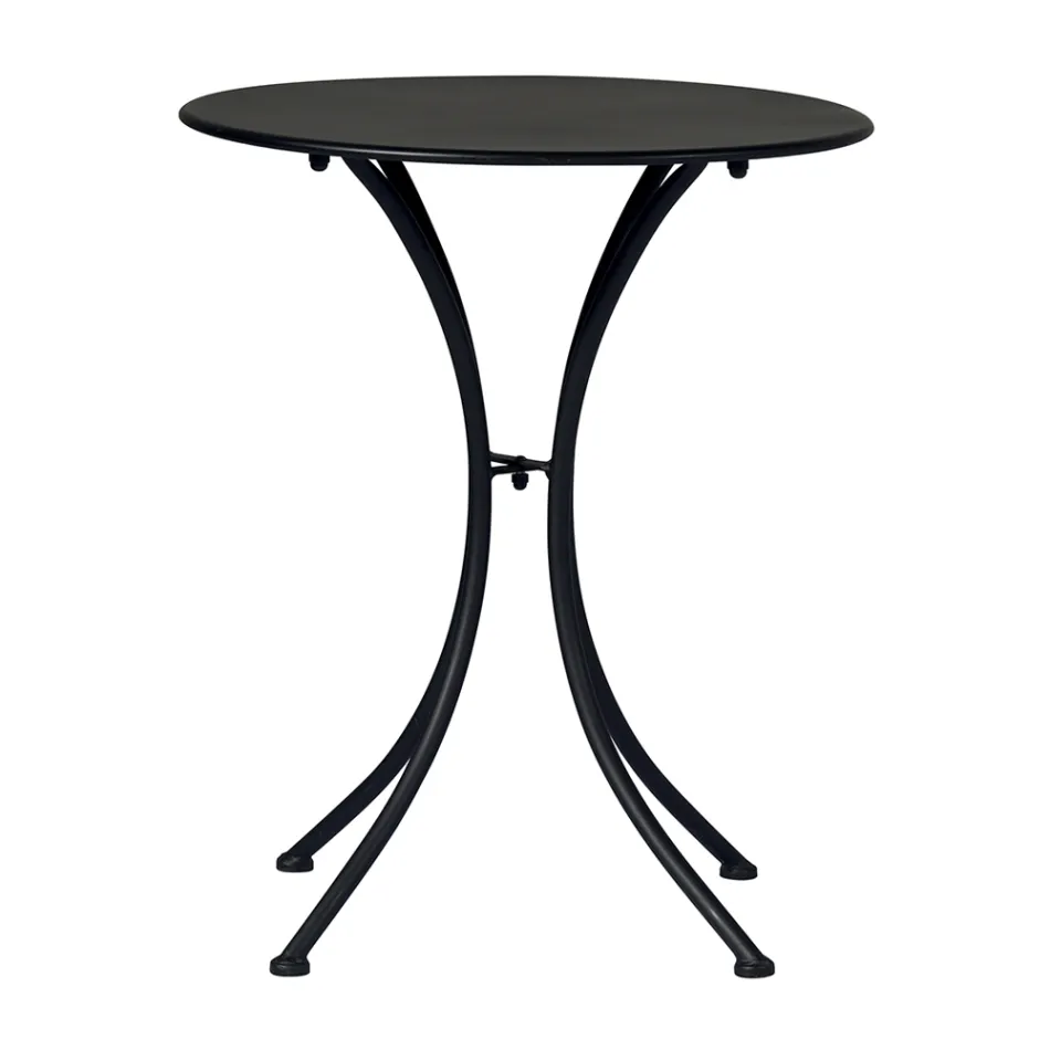 Table basse de jardin en fer peint noir avec plateau rond - Gendron Viadurini