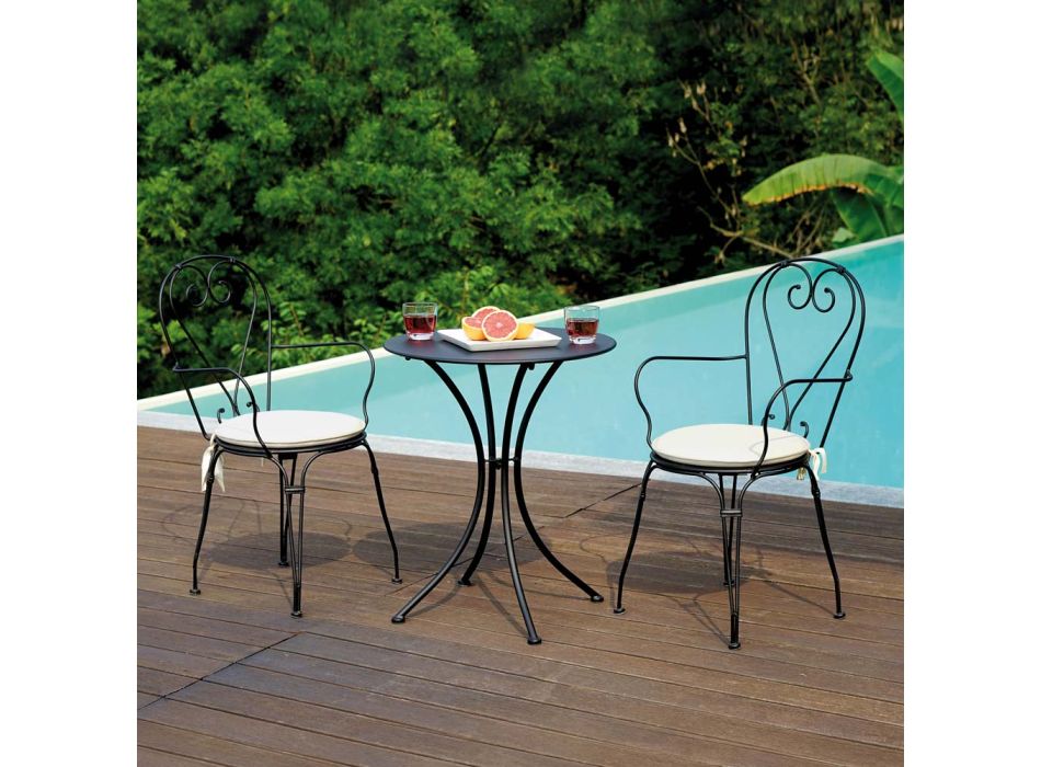 Table basse de jardin en fer peint noir avec plateau rond - Gendron Viadurini