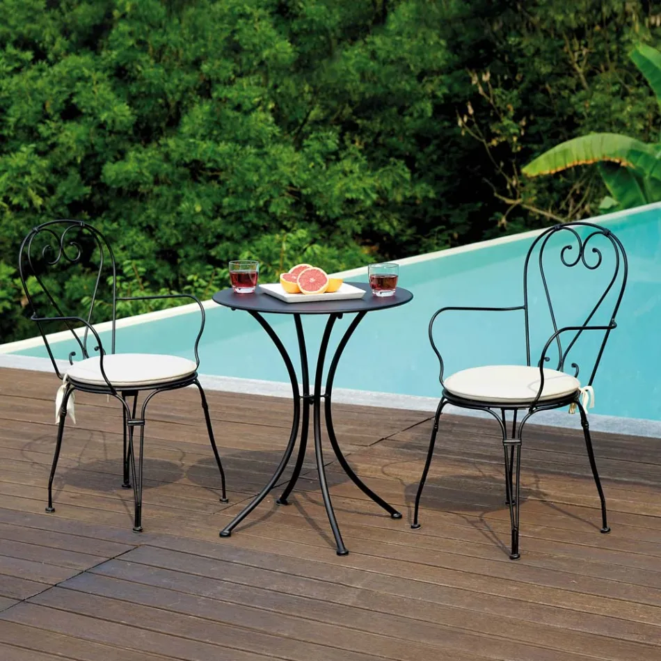 Table basse de jardin en fer peint noir avec plateau rond - Gendron Viadurini