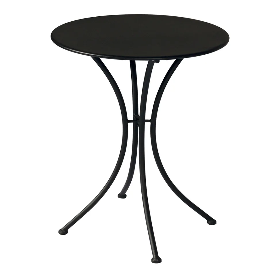 Table basse de jardin en fer peint noir avec plateau rond - Gendron Viadurini