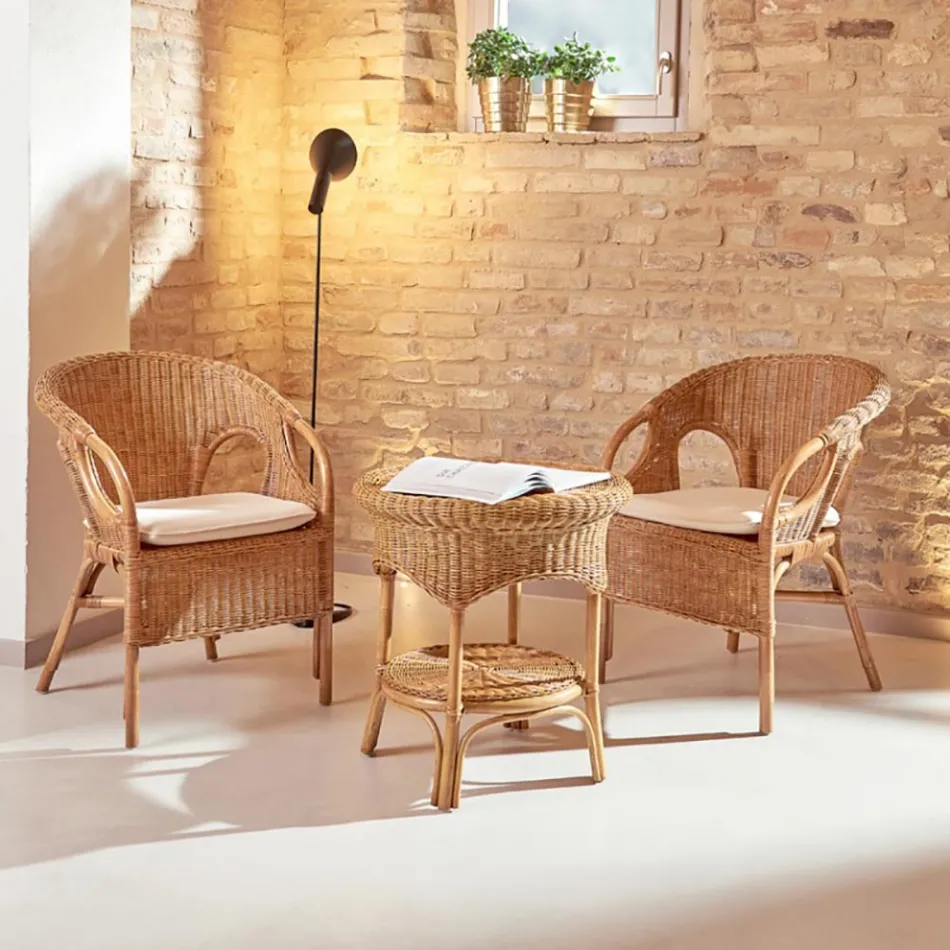 Table basse de jardin en osier miel - Nathaniel Viadurini