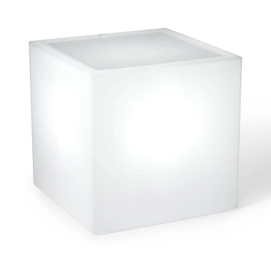 Derti - Table de jardin lumineuse en polyéthylène nacré, fabriquée en Italie Viadurini