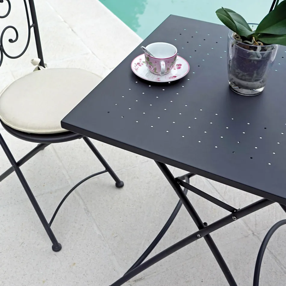 Table Basse de Jardin Carrée Pliante en Fer Gris Anthracite - Zoubiba Viadurini