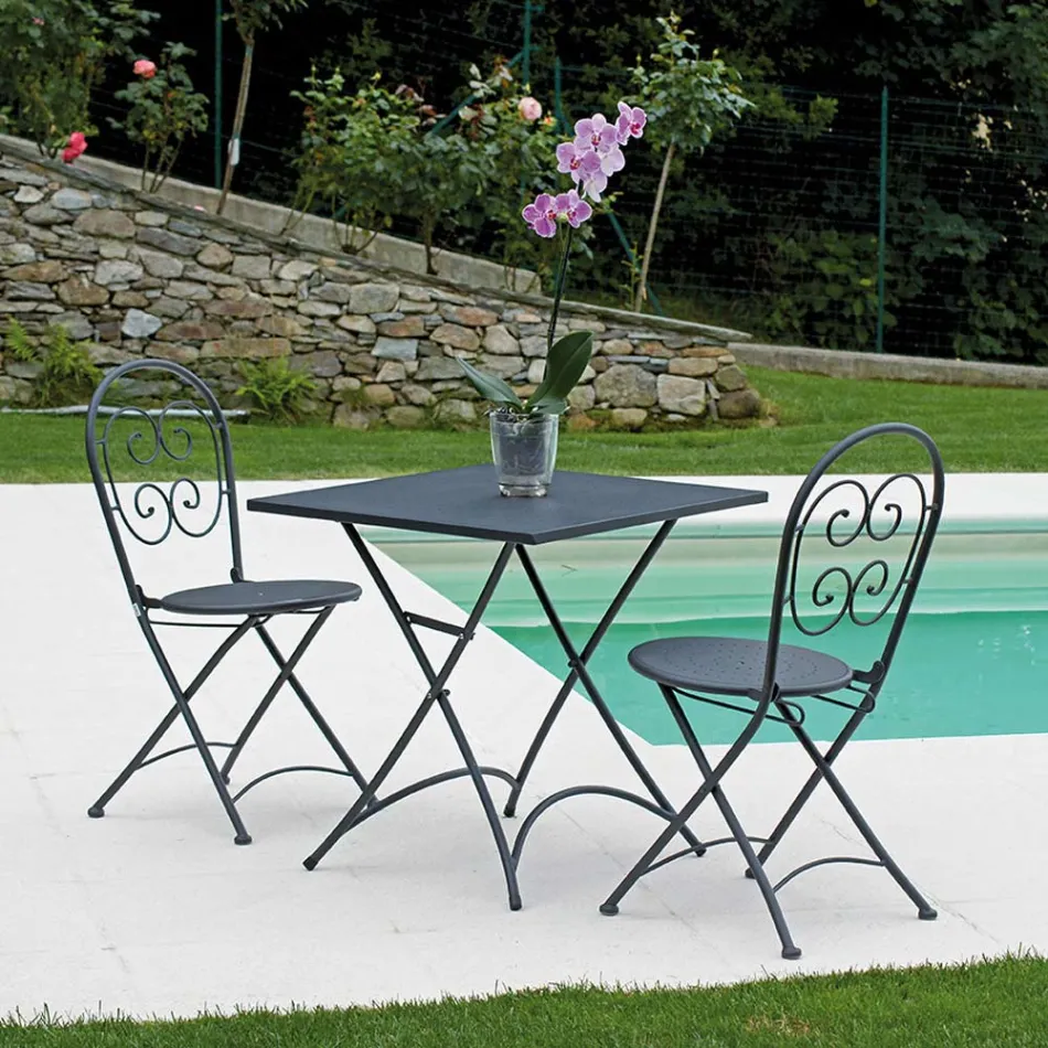 Table Basse de Jardin Carrée Pliante en Fer Gris Anthracite - Zoubiba Viadurini