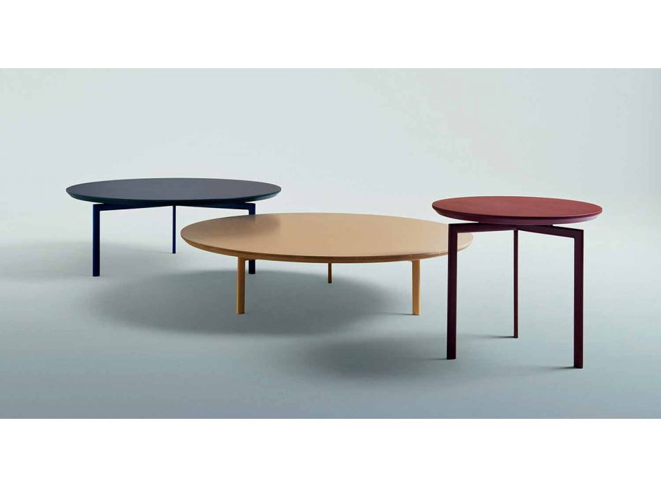 Table basse 3 pieds en acier et plateau en bois coloré - Jolie Viadurini