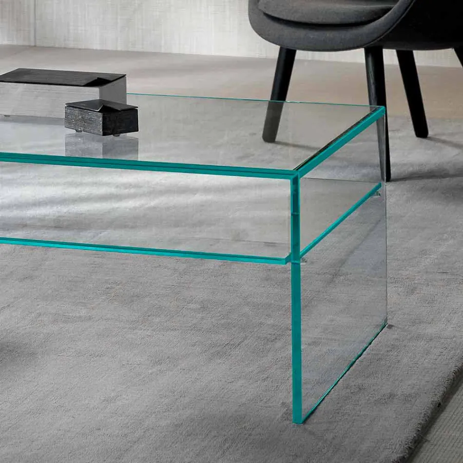 Table basse Bridge en verre extra-clair Made in Italy - Tifrana Viadurini