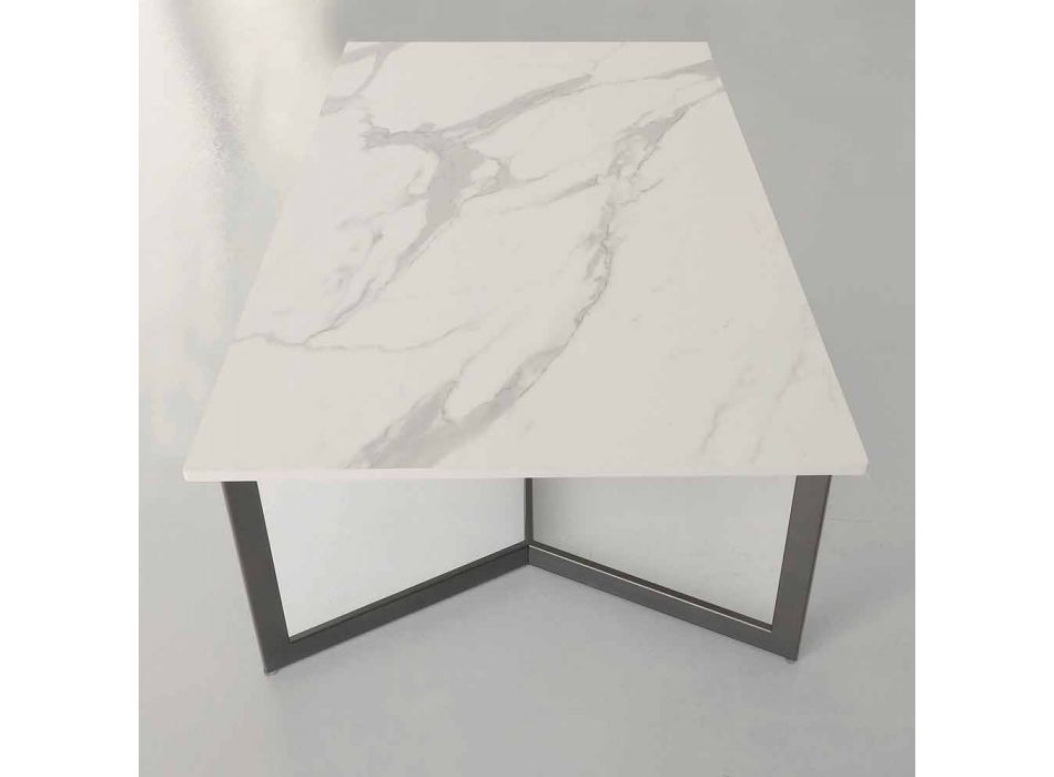 Table basse avec plateau en Hpl effet marbre blanc Made in Italy - Indio Viadurini