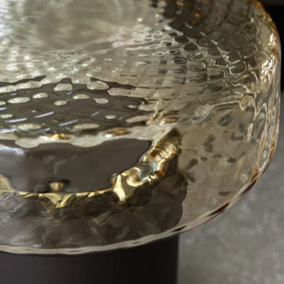 Table basse avec plateau en verre et base en métal fabriquée en Italie - Batulla Viadurini