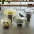 Table basse avec plateau en verre et base en métal fabriquée en Italie - Batulla Viadurini