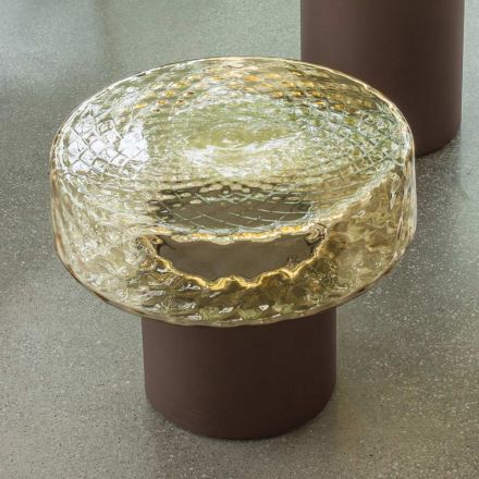 Table basse avec plateau en verre et base en métal Made in Italy - Batulla Viadurini