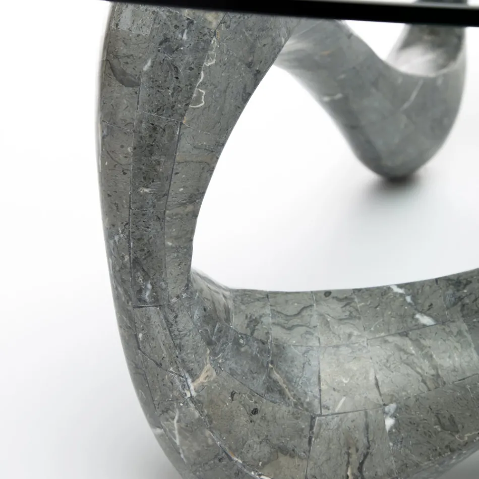 Table basse avec plateau en verre et base en pierre fossile - Californie Viadurini