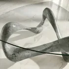 Table basse avec plateau en verre et base en pierre fossile - Californie Viadurini