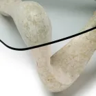 Table basse avec plateau en verre et base en pierre fossile - Californie Viadurini