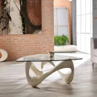 Table basse avec plateau en verre et base en pierre fossile - Californie Viadurini