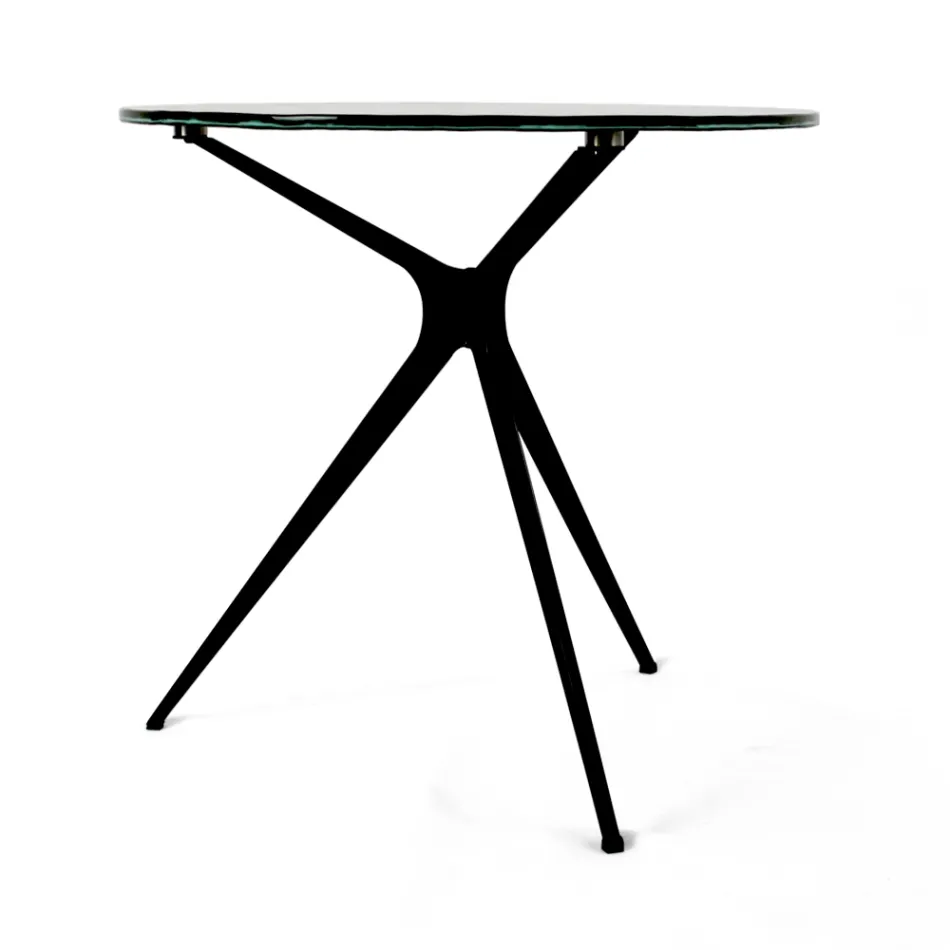 Table basse avec plateau rond en verre et 3 pieds fabriquée en Italie - Siste Viadurini