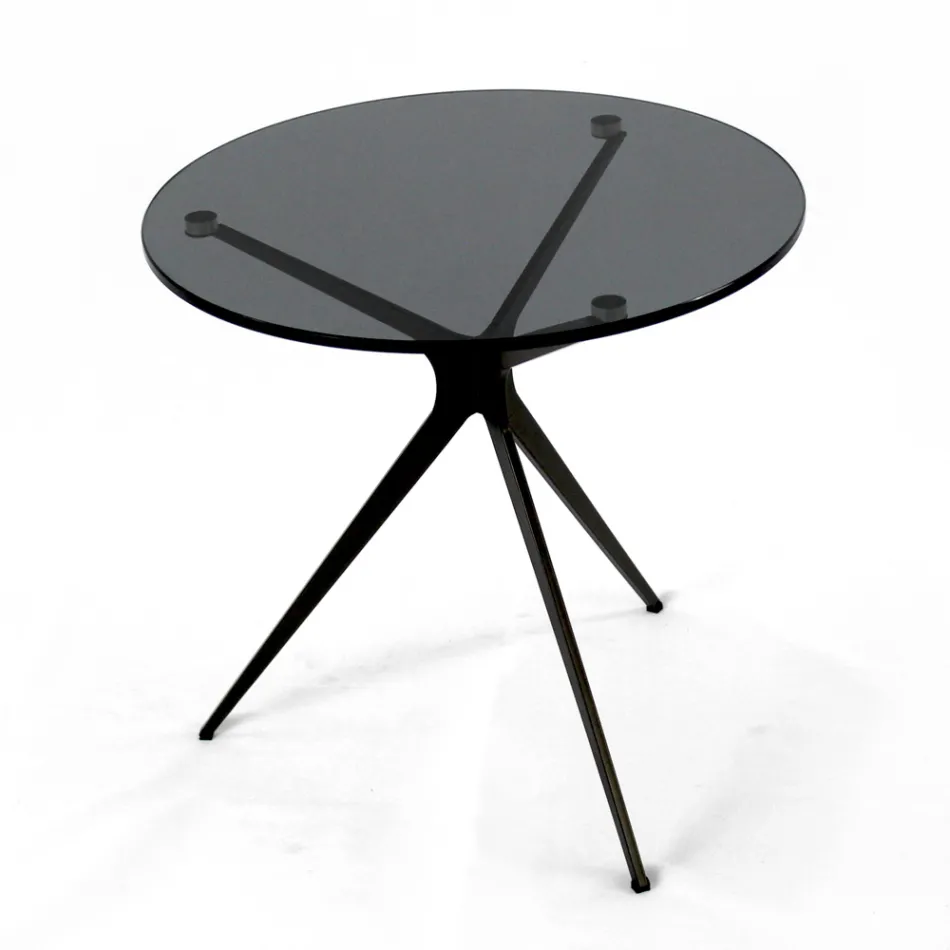 Table basse avec plateau rond en verre et 3 pieds fabriquée en Italie - Siste Viadurini