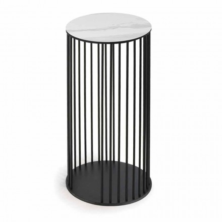 Table basse avec plateau rond en céramique Made in Italy - Montebianco Viadurini