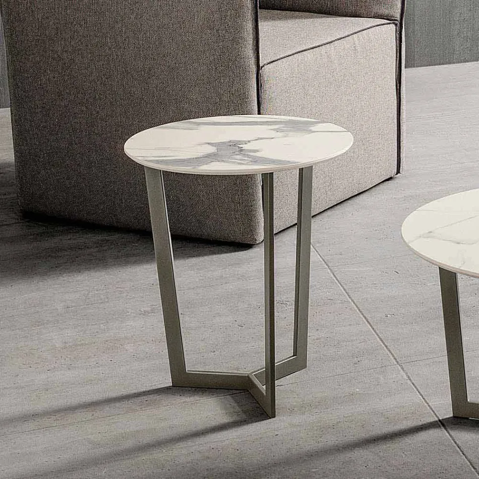Table basse avec plateau rond en HPL laminé Made in Italy - Mina Viadurini
