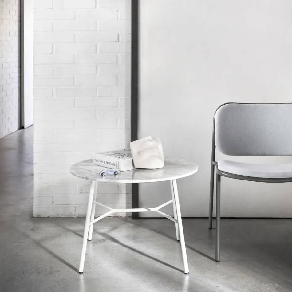 Table basse avec plateau rond en marbre Made in Italy - Makino Viadurini