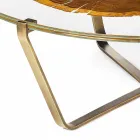 Table basse avec plateau rond en verre et bois Made in Italy - Baviera Viadurini