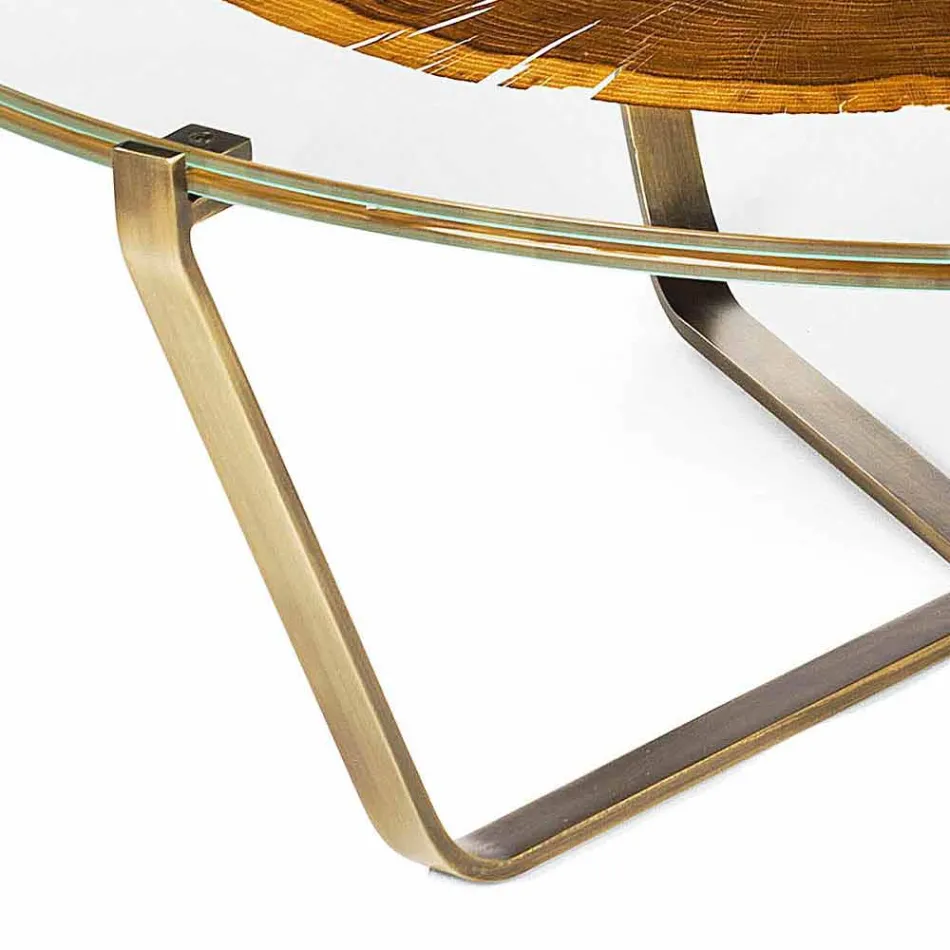 Table basse avec plateau rond en verre et bois Made in Italy - Baviera Viadurini
