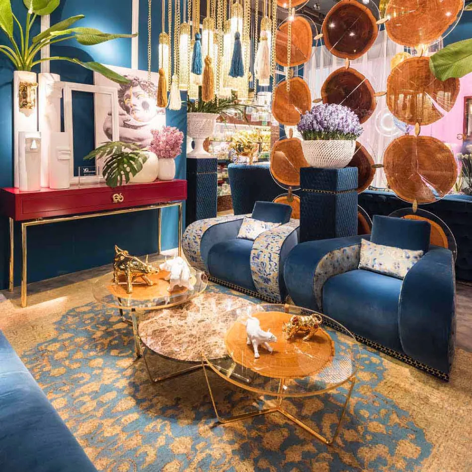 Table basse avec plateau rond en verre et bois Made in Italy - Baviera Viadurini