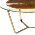 Table basse avec plateau rond en verre et bois Made in Italy - Baviera Viadurini