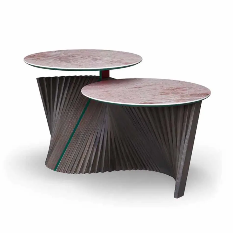 Table basse design avec 2 plateaux ronds en grès Made in Italy - Stockholm Viadurini