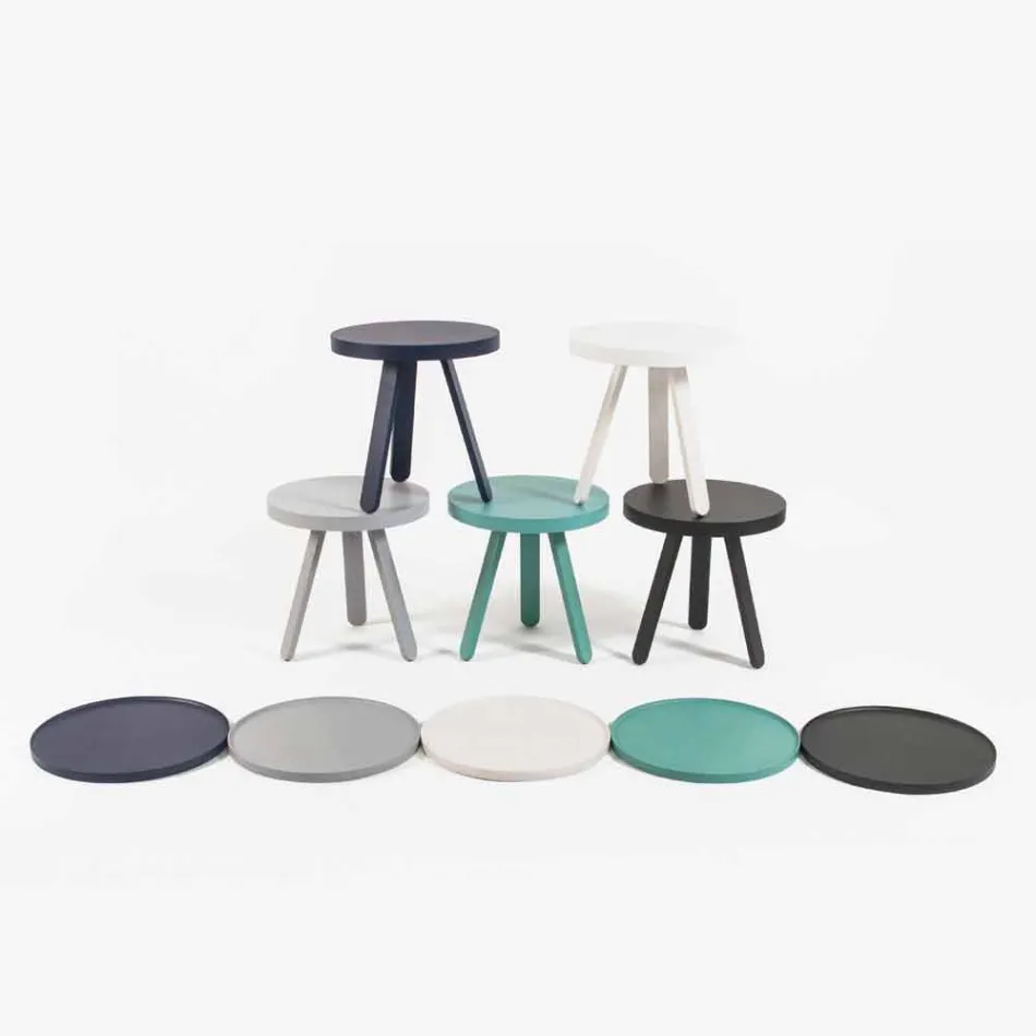 Table basse design avec plateau rond et pieds en bois massif - Salerno Viadurini