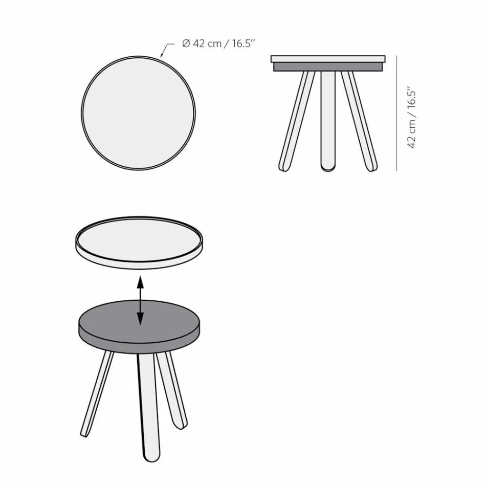 Table basse design avec plateau rond et pieds en bois massif - Salerno Viadurini