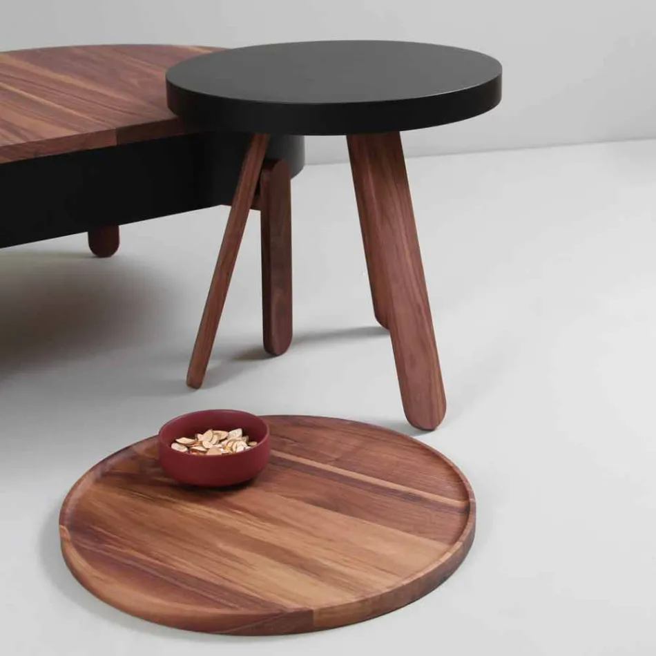 Table basse design avec plateau rond et pieds en bois massif - Salerno Viadurini