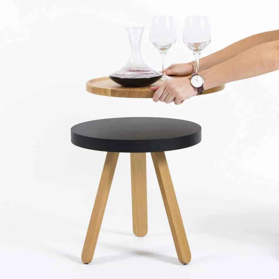 Table basse design avec plateau rond et pieds en bois massif - Salerno Viadurini
