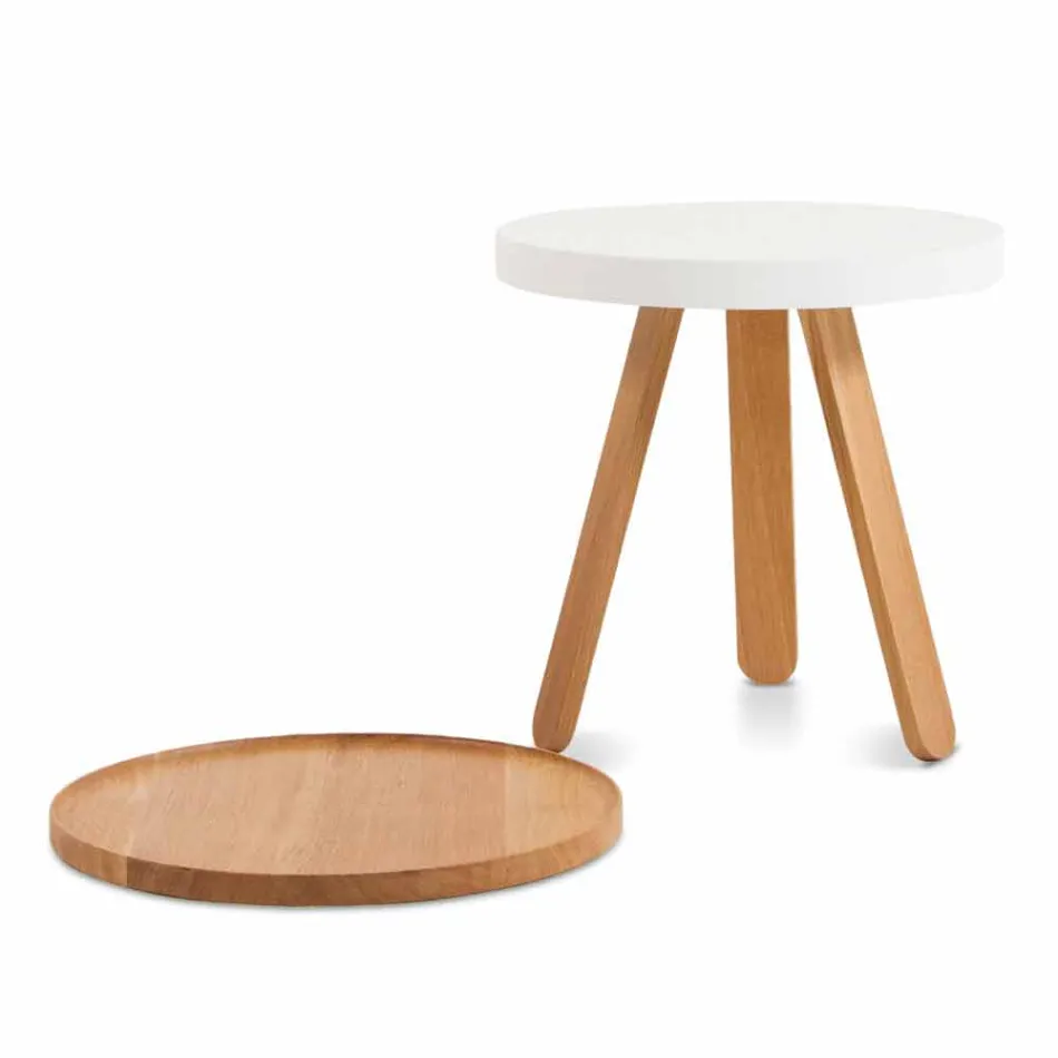 Table basse design avec plateau rond et pieds en bois massif - Salerno Viadurini