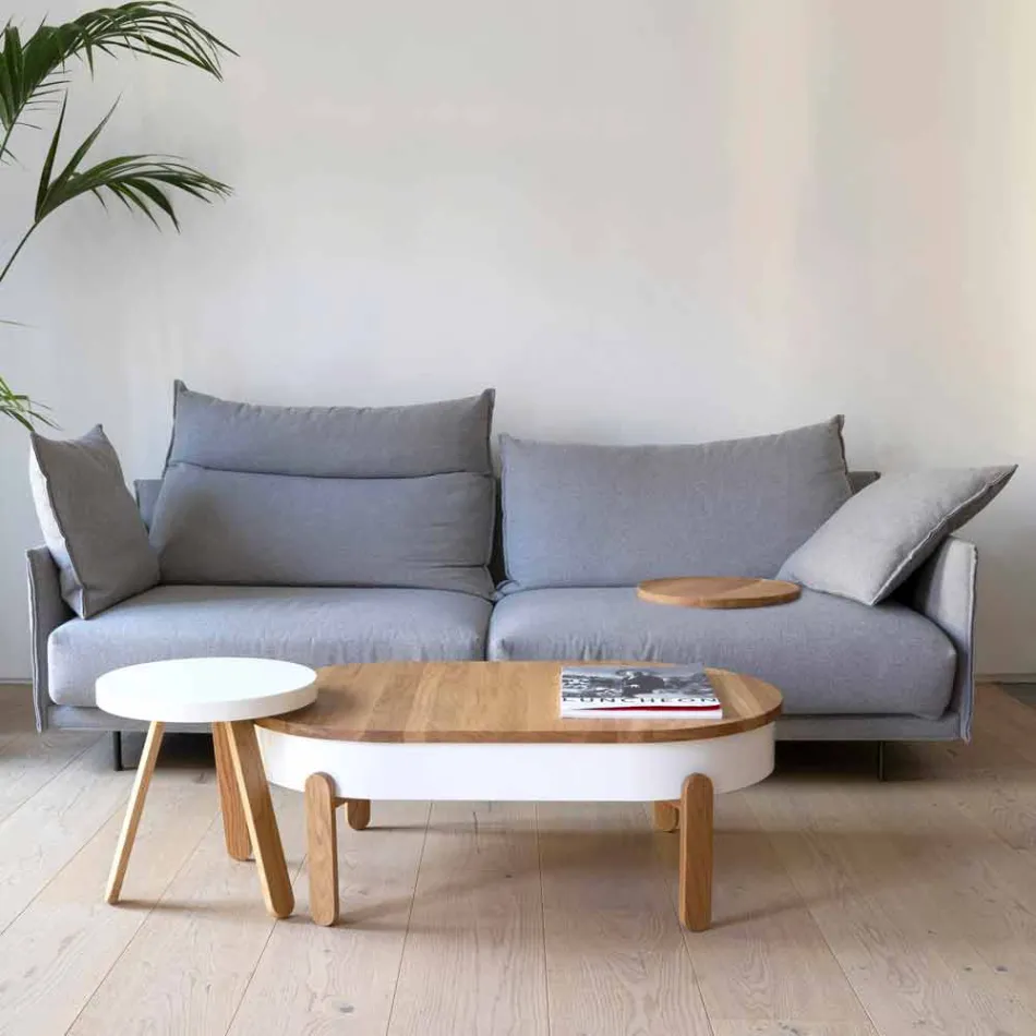 Table basse design en bois massif et métal laqué - Salerno Viadurini