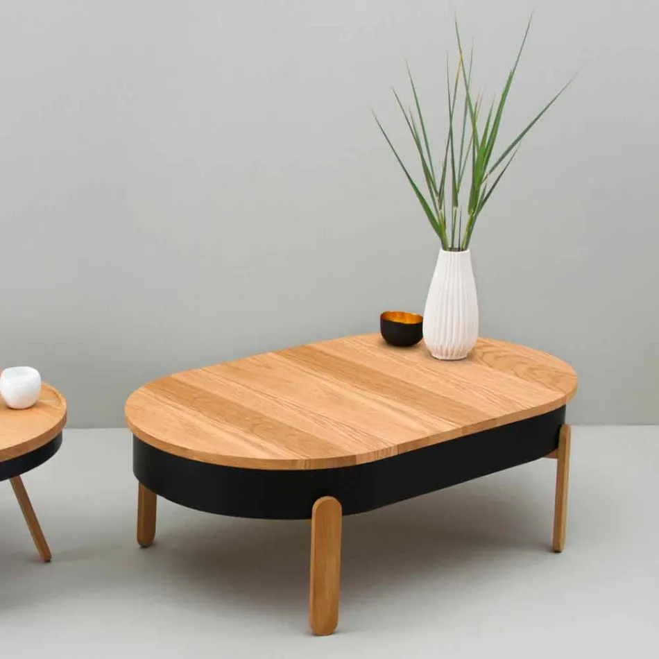 Table basse design en bois massif et métal laqué - Salerno Viadurini