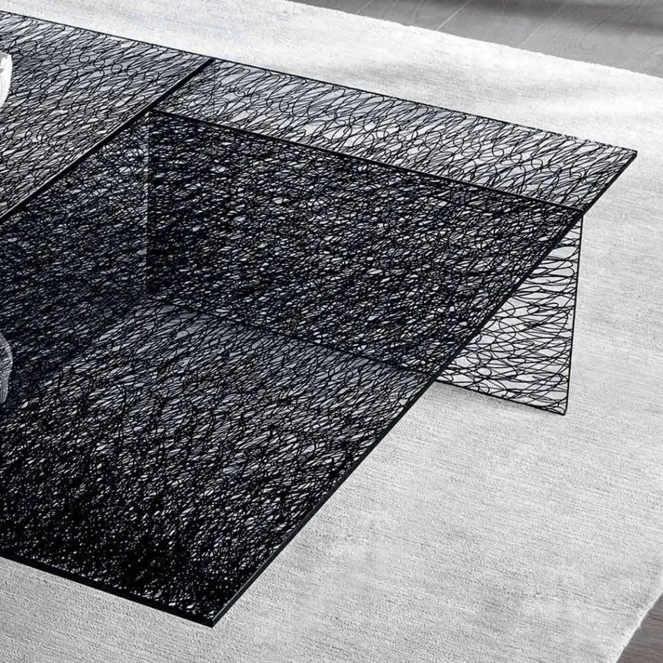 Table Basse Design Extra-Légère en Verre Décoré Fabriqué en Italie - Sestola Viadurini