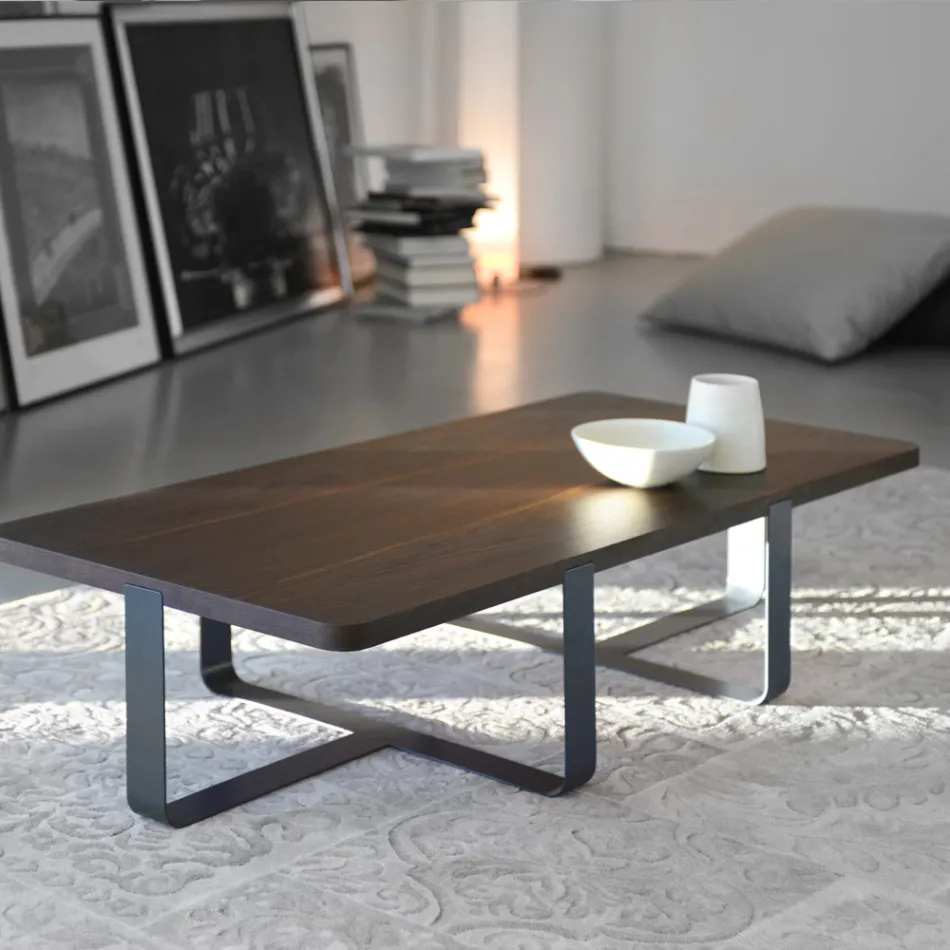 Table Basse de Luxe en Métal Coloré et Plateau en Bois - Anacleto Viadurini
