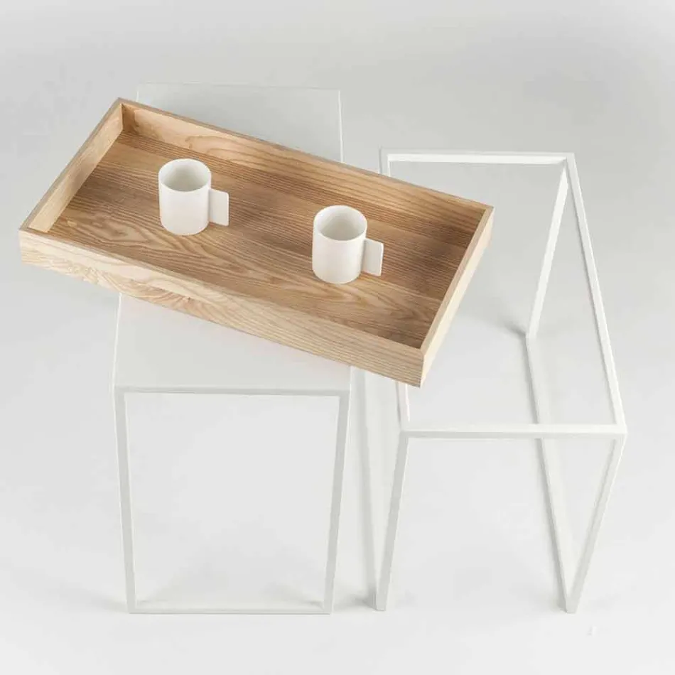 Table basse en acier avec plateau en frêne Made in Italy - Dentelle Viadurini