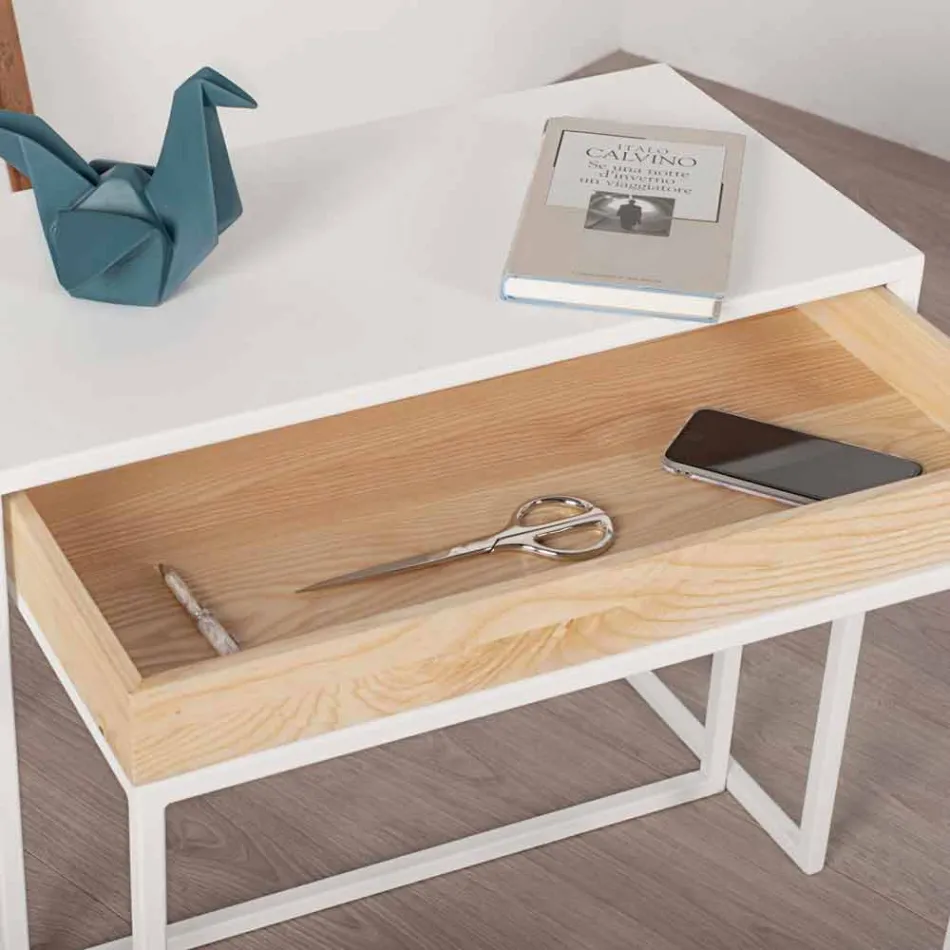 Table basse en acier avec plateau en frêne Made in Italy - Dentelle Viadurini